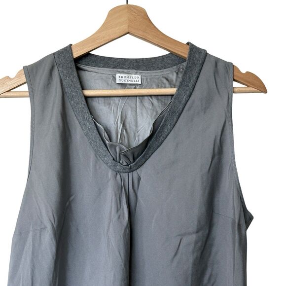 Brunello Cucinelli XL Silk Gray Sleeveless Blouse - Picture 3 of 12